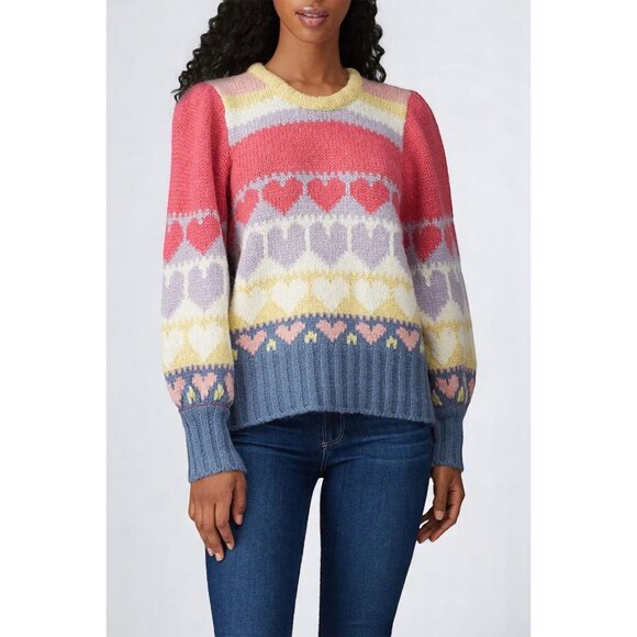 LoveShackFancy Shirelle Pullover Sweater Small Multicolor Heart Pattern Crewneck - Picture 7 of 8